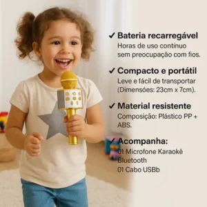 Microfone Karaokê Bluetooth Portátil Brinquedo Musical Soltar a Voz Diversão Brincar Cor Sortida